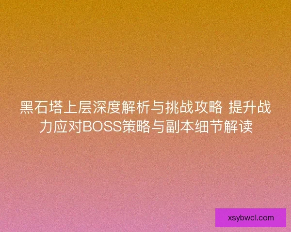 黑石塔上层深度解析与挑战攻略 提升战力应对BOSS策略与副本细节解读